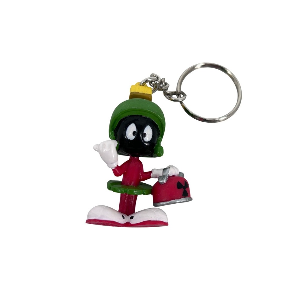 Looney Tunes Marvin the Martian Keychain 3D Figure Green Red PVC Key Ring‎